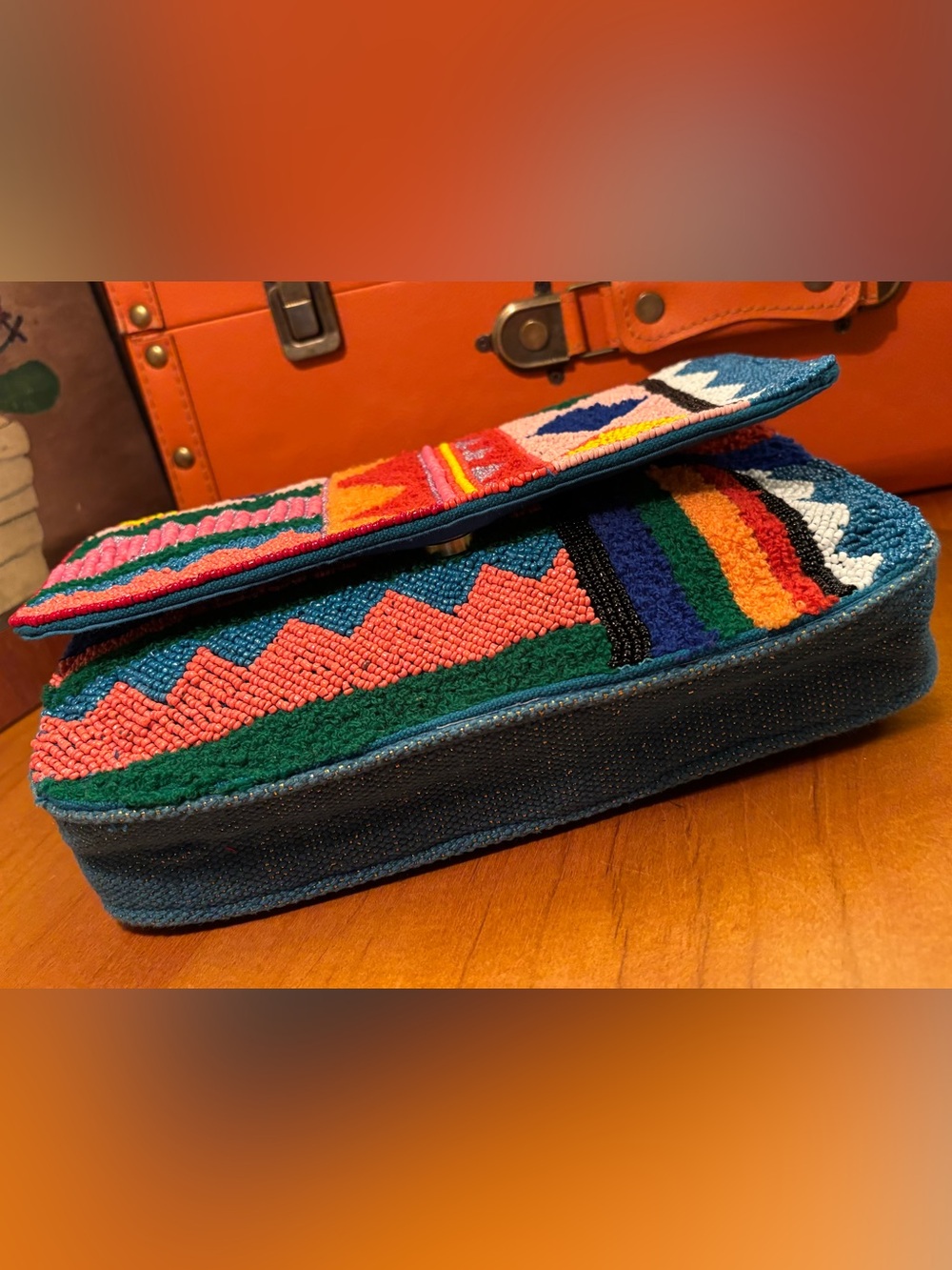 America & Beyond NWT beaded geometric Shoulder Bag or clutch BLUE GOLD RED - Picture 3 of 7